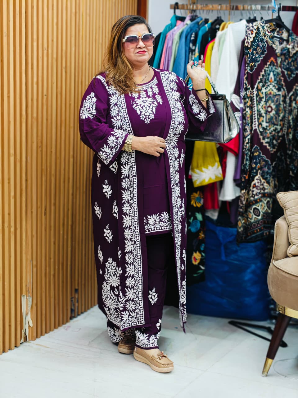 HANDWORK LAKHNAVI SHRUG SET