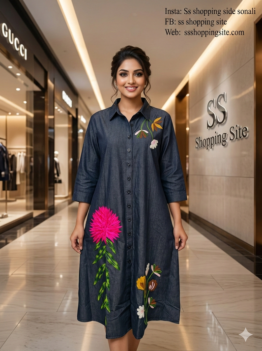 Flower Embroidery Denim Dress