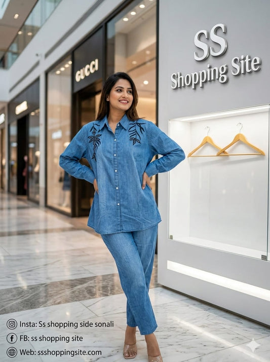 Denim Cut-Flower Co-ord Set